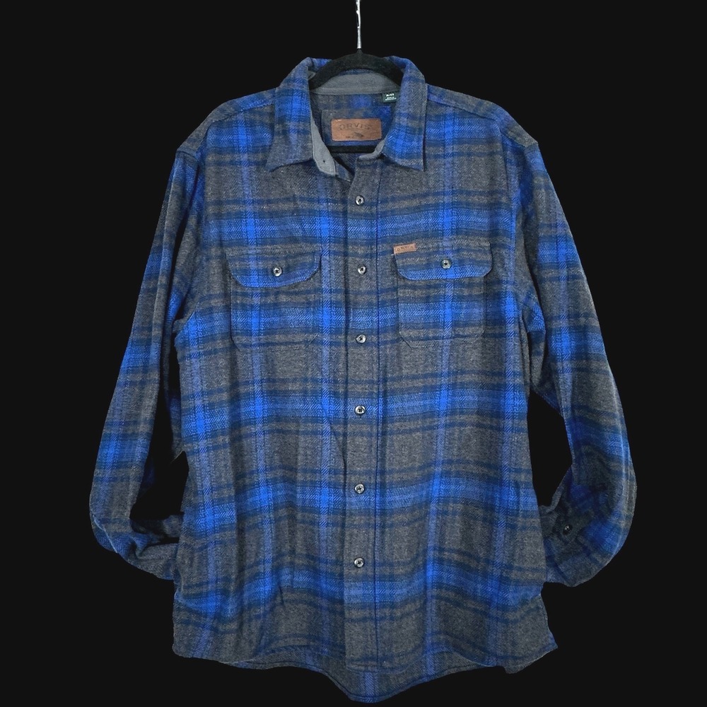 ORVIS Mens Classic Collection‎ Heavy Flannel Shirt Jacket Blue Grey Plaid XL